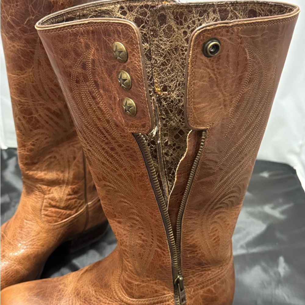 Ariat Tan Leather Embroidered Mid-Calf Heeled Boots - Picture 4 of 9